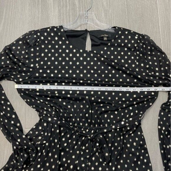 NWT City Studio Black & Metallic Gold Polka Dots Ruffled Fit & Flare Dress Black - Picture 15 of 16